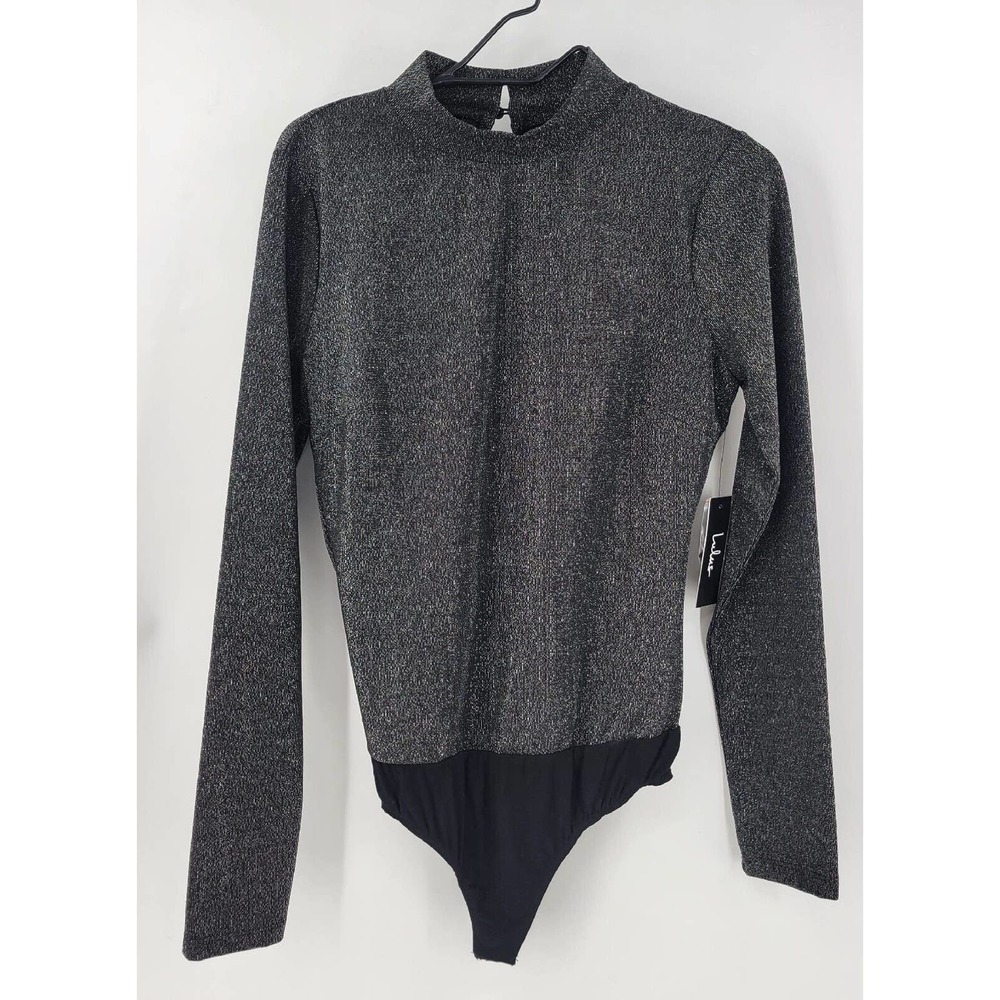 NWT Lulus Make It Shine Mock Neck Sparkly Long Sleeve Bodysuit Size Large